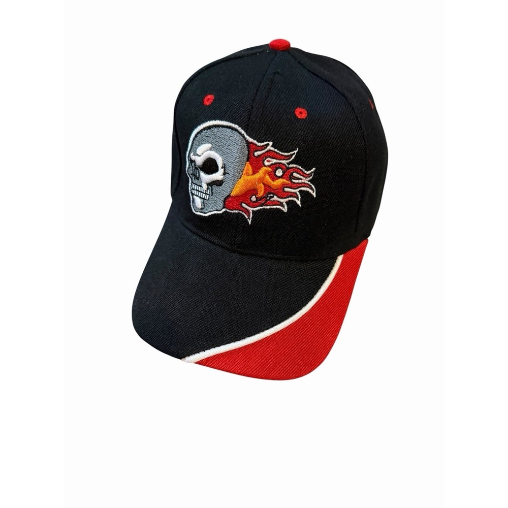 New Men's Baseball Trucker Adjustable Hat SKULL FLAMES black red grey orange